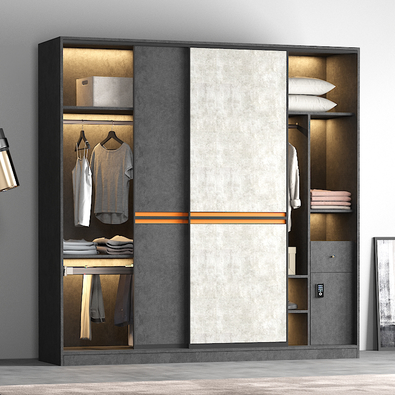 轻奢推拉门衣柜家用卧室简约现代移门衣帽间柜子组合定制一门到顶 两