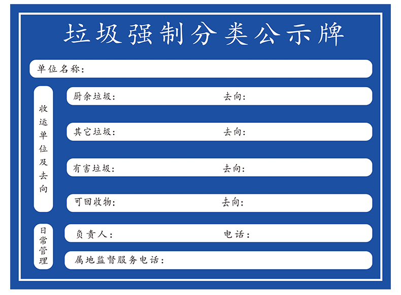 翠織星垃圾強制分類公示牌鋁板pvc板垃圾分類暫存點標牌廚餘有害其他