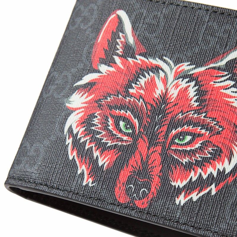 精品gucci古驰饰狼头图案高级人造帆布皮质男女通用钱包45126891manak