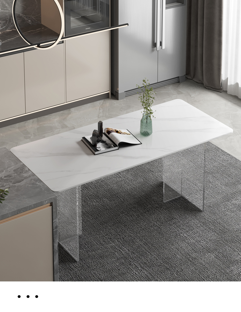 悬空岛台亚克力岩板餐桌极简悬浮餐桌设计师餐厅中岛台长方形透明桌脚