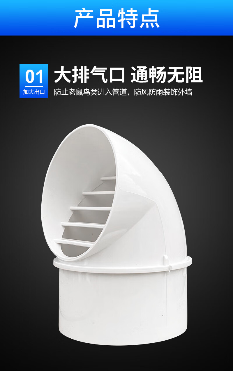 穿墙风帽一体式室内安装厨房油烟机排气口防雨帽外墙出风口防风罩穿墙