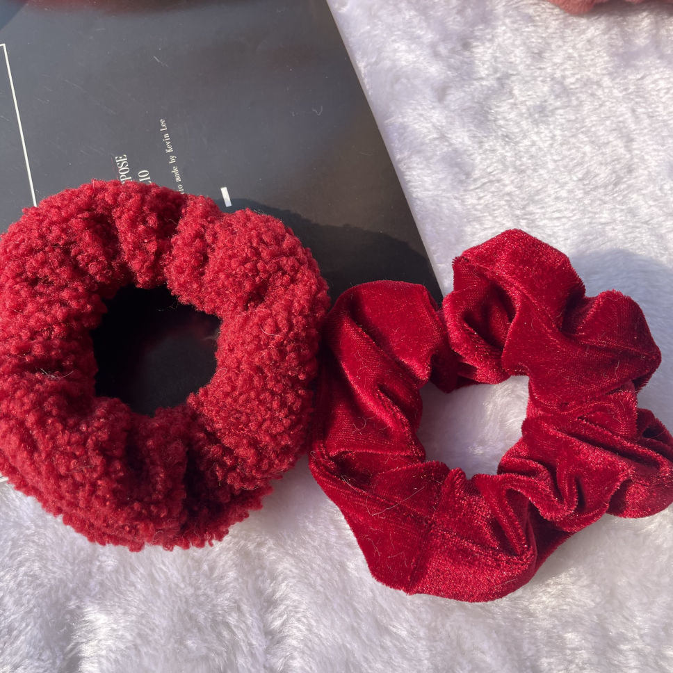 芙蕖毛茸茸红蝴蝶结大肠发圈毛绒皮筋少女扎头绳肥肠圈春冬新年圣诞款