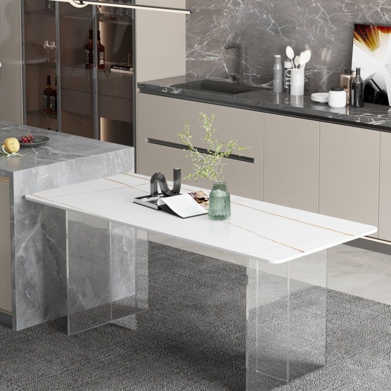 亚克力岩板悬浮餐桌设计师创意厨房意式长方形岛台 潘多拉(岩板) 悬浮