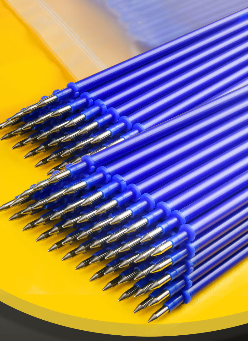 言溯可擦笔芯头摩易擦笔芯05中性笔芯头晶蓝色50支笔芯6支笔3个橡皮