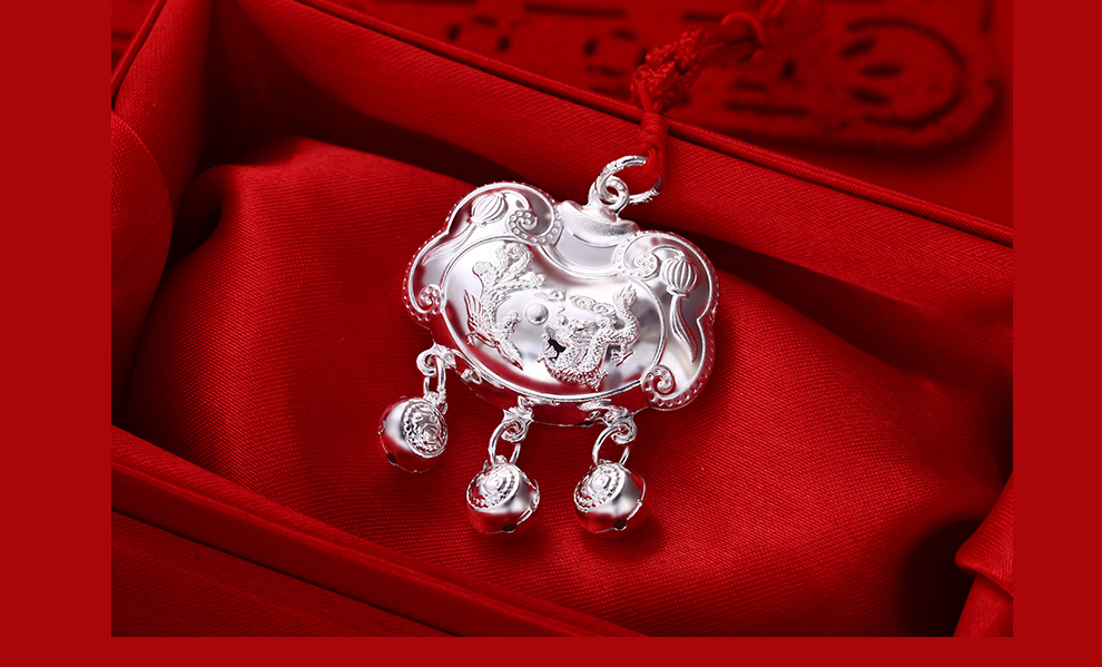999足银宝宝锁龙凤呈祥小银锁新生儿长命锁足银宝宝长命锁婴儿儿童