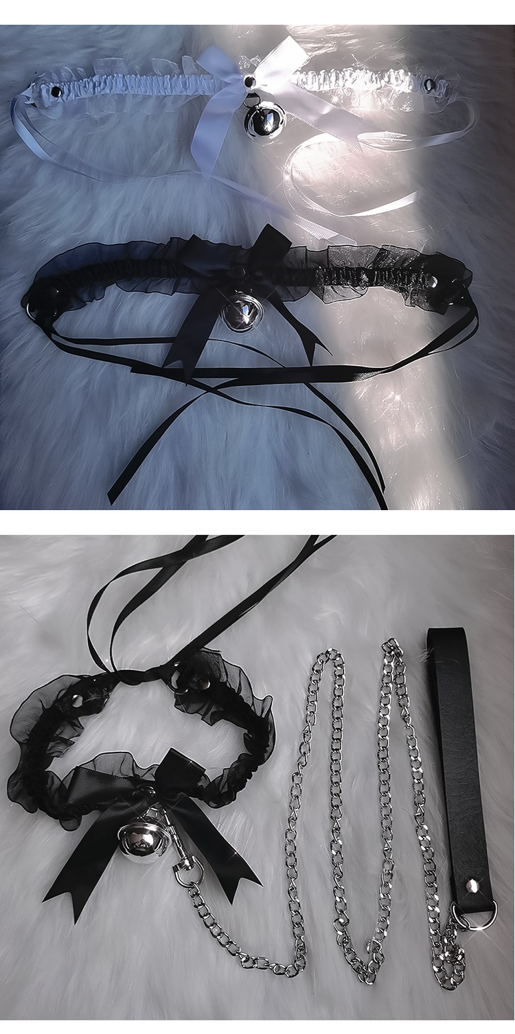 xingyan情趣脖链可爱软妹猫咪铃铛项圈蕾丝蝴蝶结系带颈链女仆项链