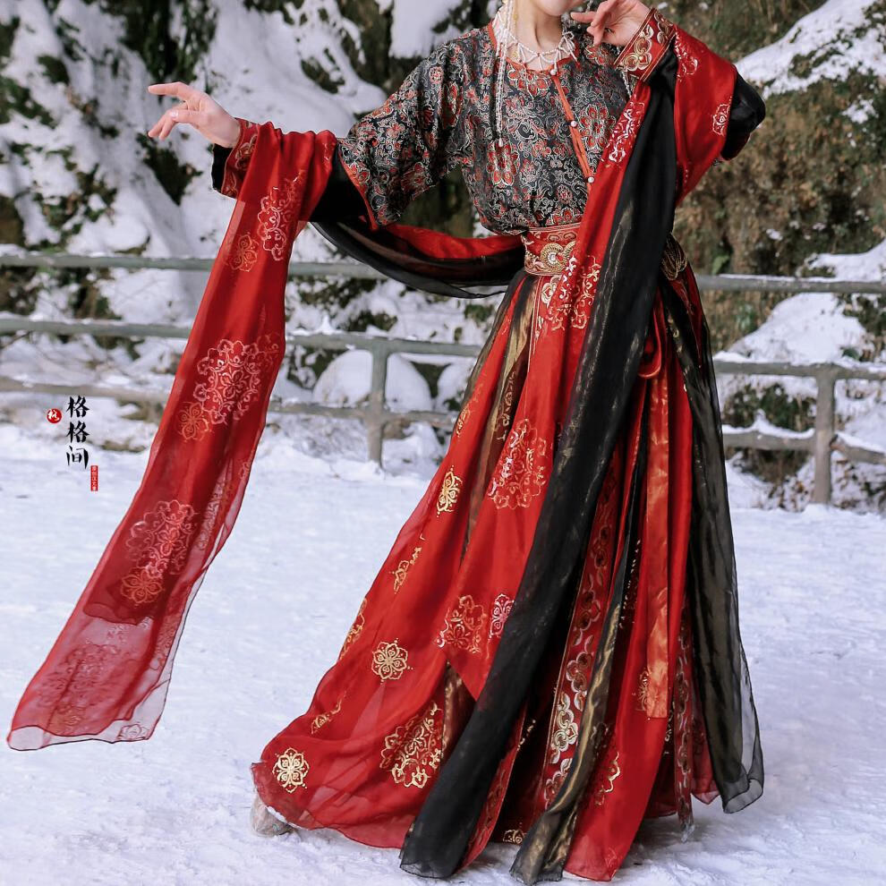 坦领半臂齐腰襦裙汉服女敦煌飞天百搭古风铃铛臂环一对均码