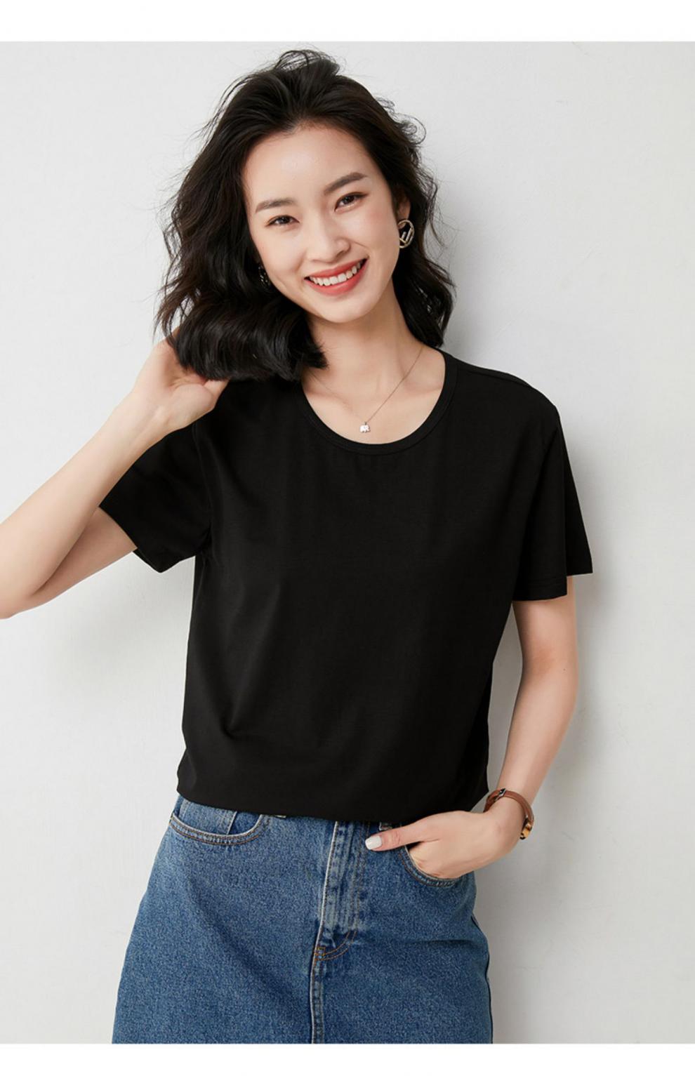 女士半袖莫代尔加肥加大女式t恤短袖圆领经典休闲色运动大号码舒适