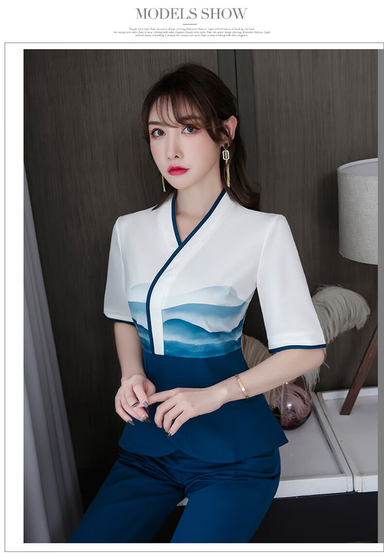 养生馆理疗师中医馆工作服美容师女高端气质美容院短袖足浴足疗技师