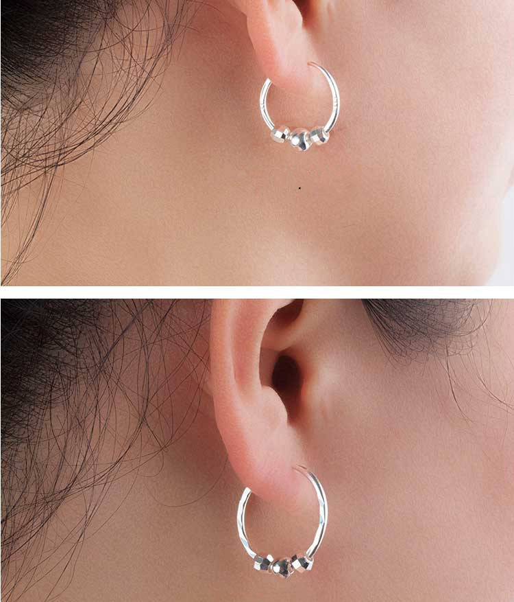 女耳花 耳坠圈圈中老年女士款式的足银耳钉老太太奶奶耳环中年女士