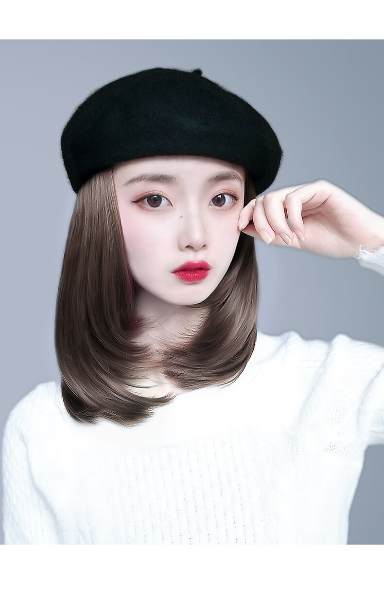 豪仕帽子假发一体秋冬网红假发帽子带头发秋冬时尚女韩版潮百搭一体