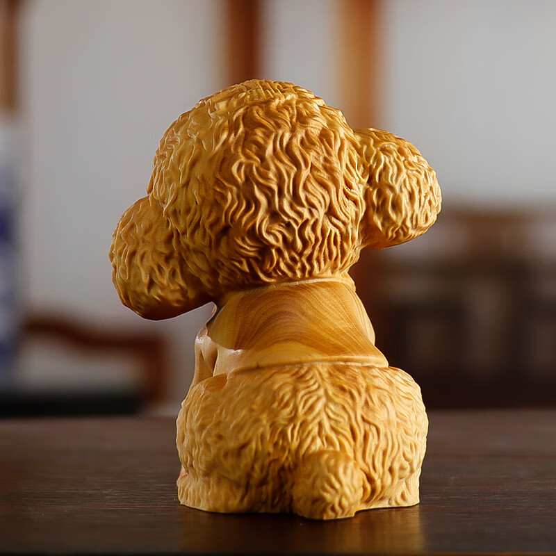 小叶黄杨木雕小狗泰迪木制把玩男士动物随身旺财工艺品生肖手把件小号