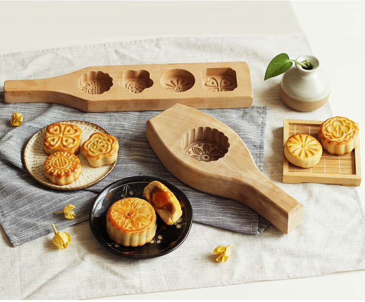 节木质加深冰皮广式中秋月饼南瓜饼绿豆糕点青团面食馒头模具小猪精灵