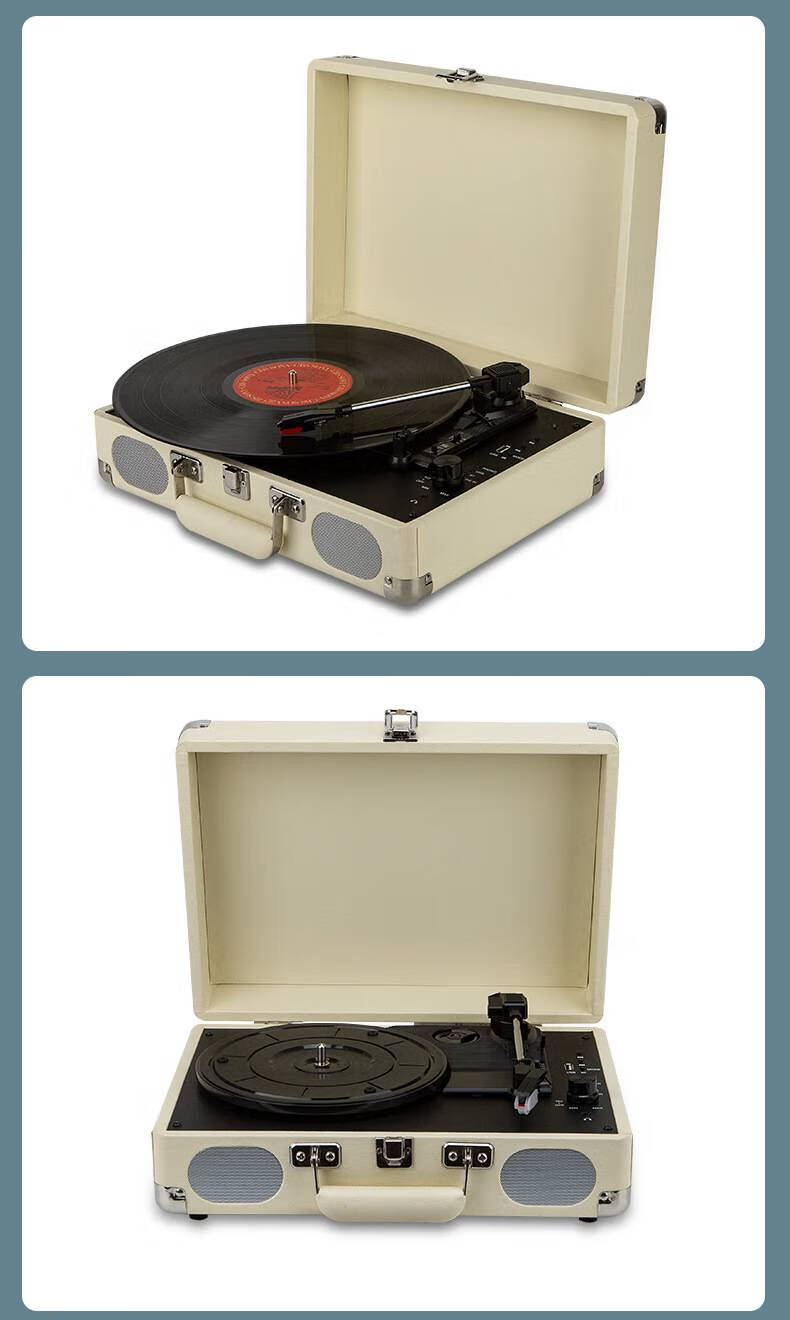 机一体式 立体声黑胶唱片机家用客厅摆件复古留声机蓝牙带电池电唱机