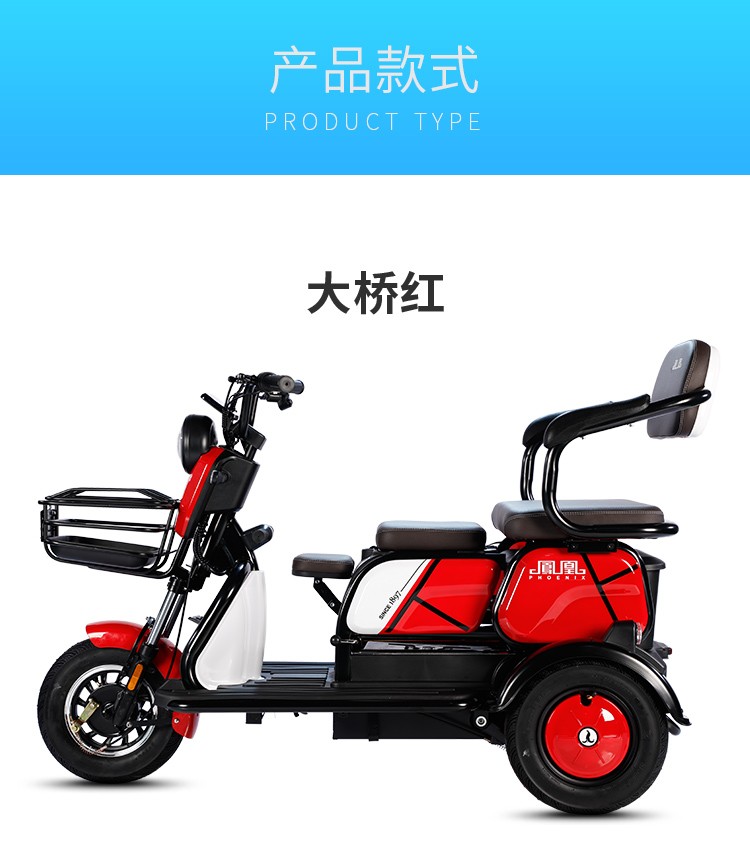 凤凰电动三轮车时尚小型电动车家用接送孩子小巧老人双座三座代步车