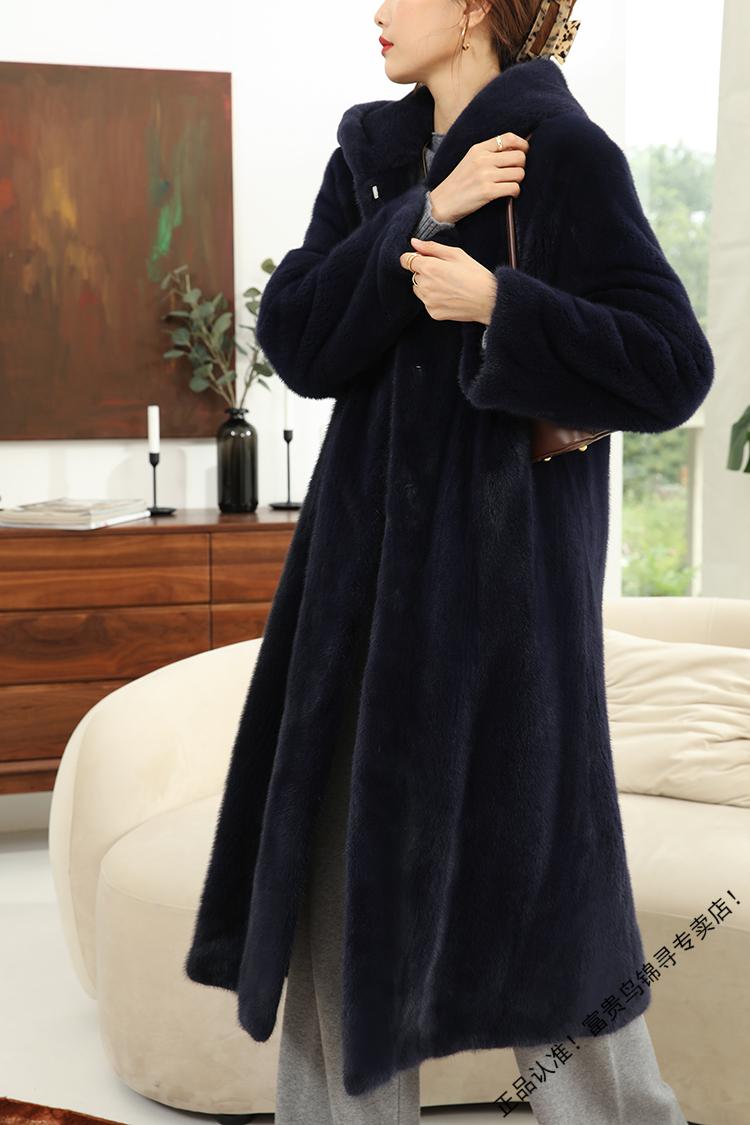 富贵鸟115过膝进口天鹅绒貂皮大衣女整貂长款带帽高端水貂皮草外套