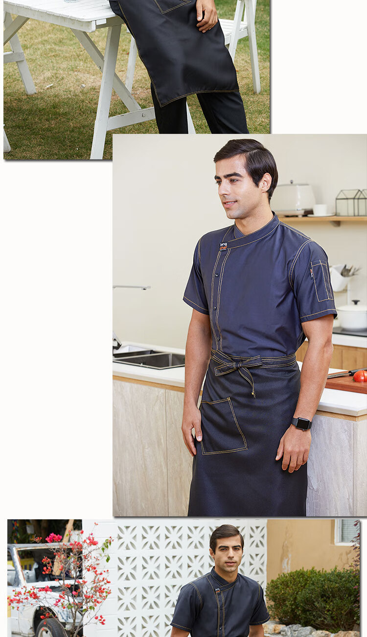 高档厨师工作服短袖夏季薄款西餐烘焙米其林厨师服厨师长工作服男xi