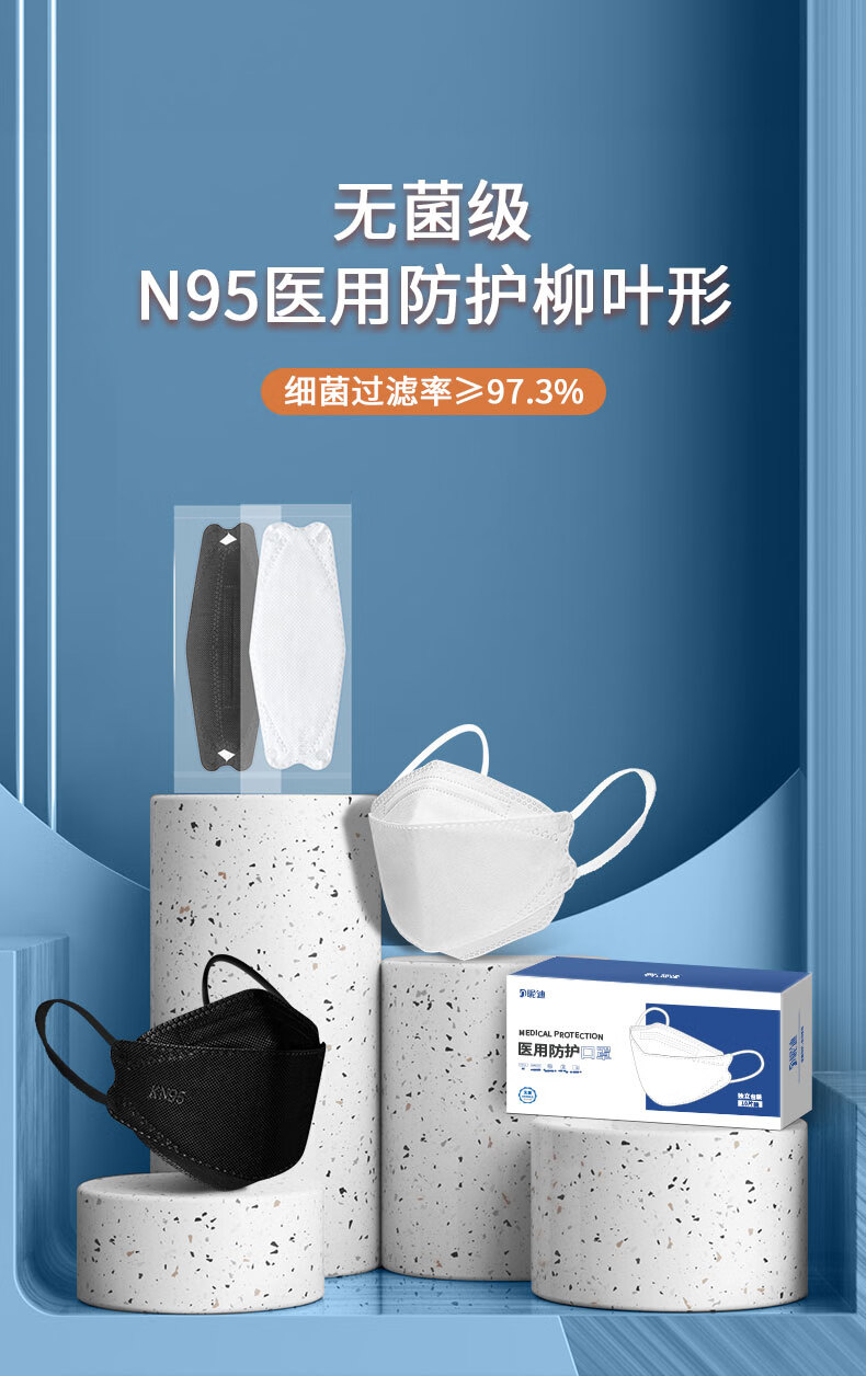 柳叶型95医用外科口罩一次性n独立3d立体正规冬季升级黑色200独立装