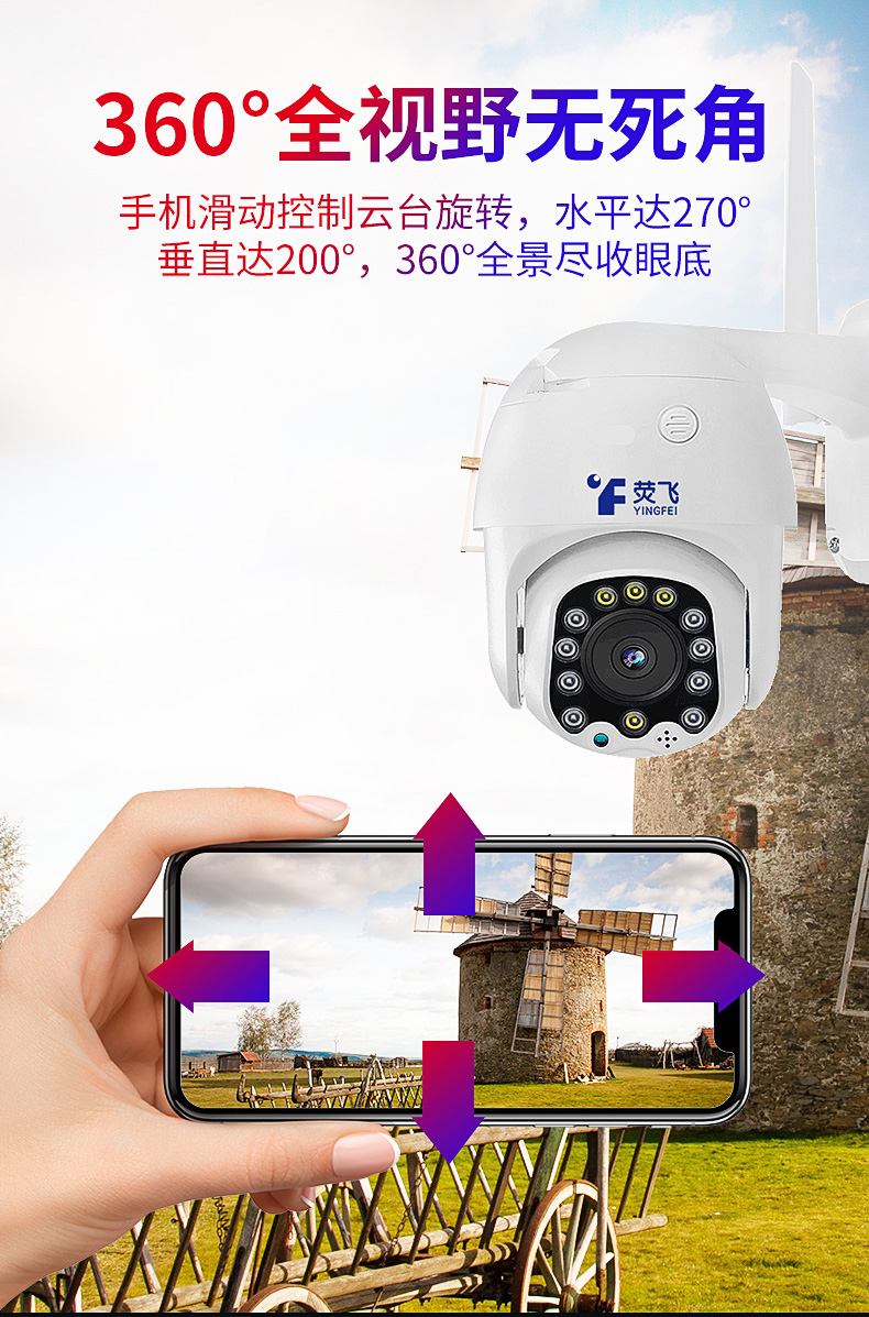 4g攝像頭連手機遠程家用室外360旋轉不用網絡無需寬帶無線監控器頭