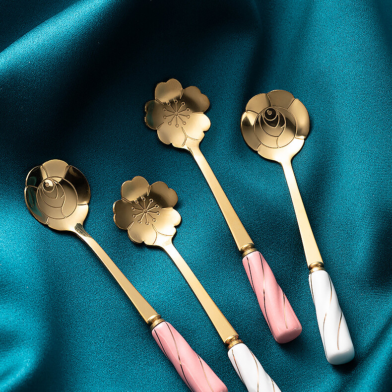 樱花咖啡搅拌棒长柄奶粉搅拌勺少女可爱勺子陶瓷不锈钢奶茶ins勺e短款
