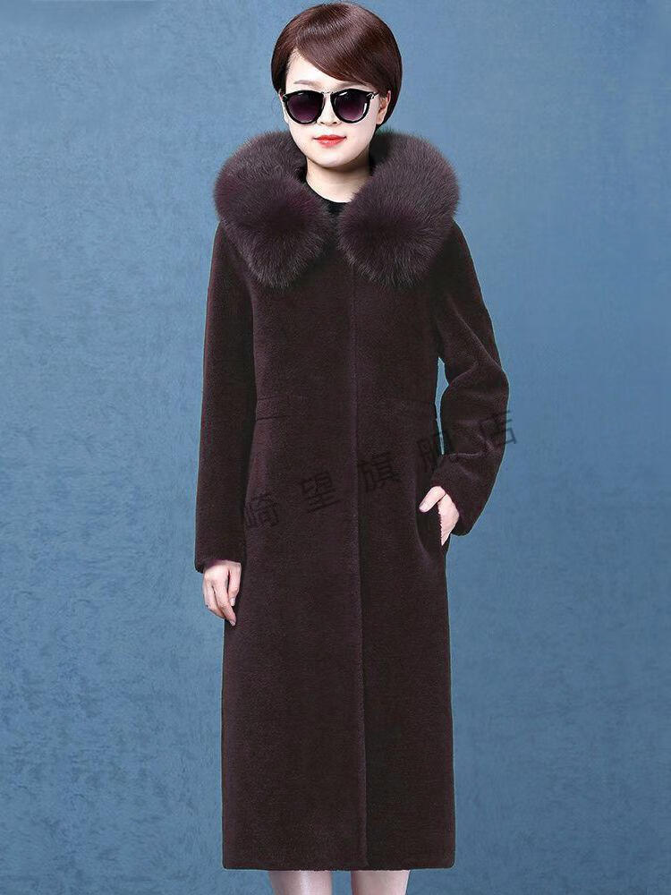 轻奢高档女装海宁水貂绒大衣女长款过膝外套水貂毛领时尚皮草加厚妈妈