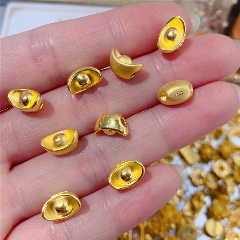 颜沫999足金小元宝金元宝转运珠路路通本命年男女手串手链黄金 光面