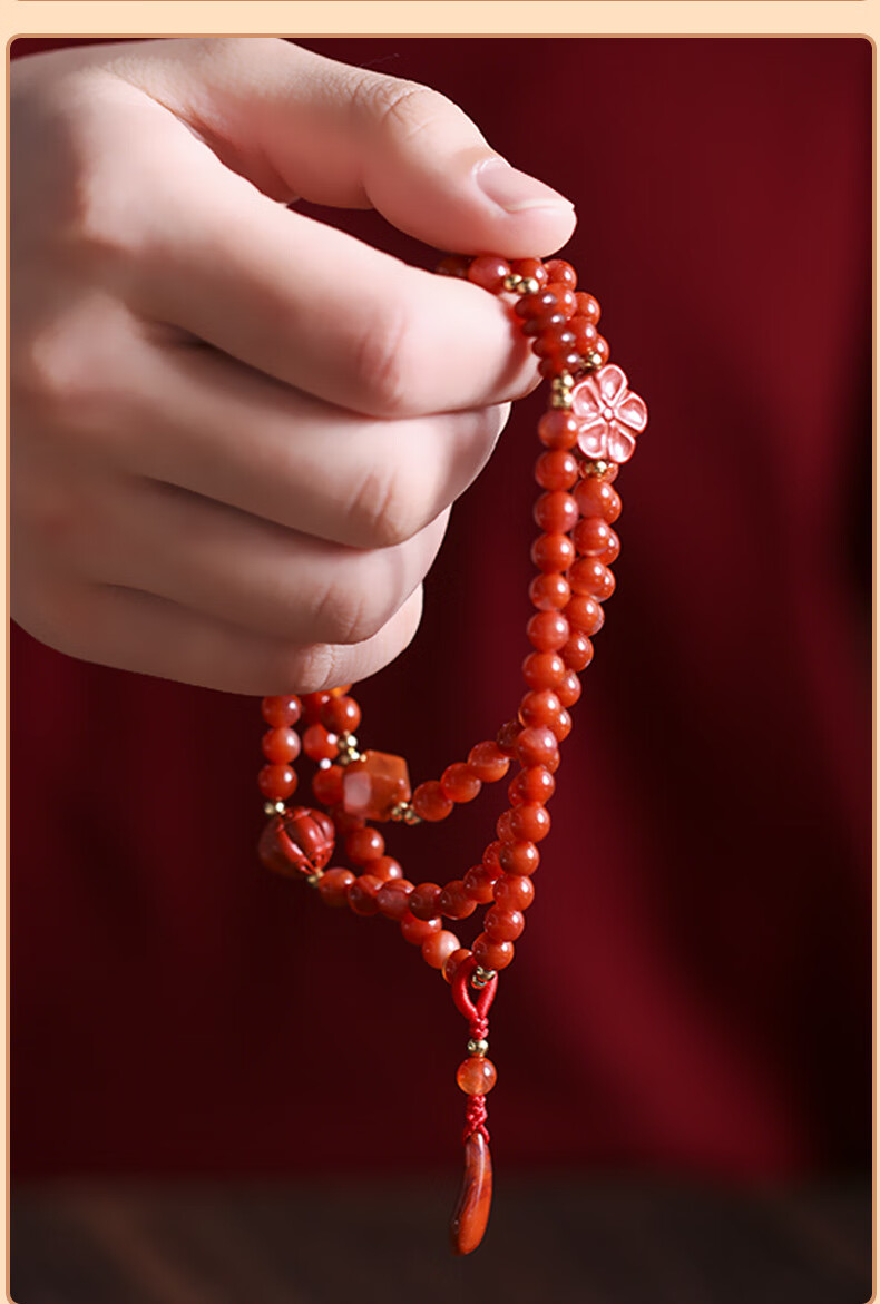 香港索柏蒂专柜战国红玛瑙手持念珠佛珠复古国潮原生态南红手串情侣