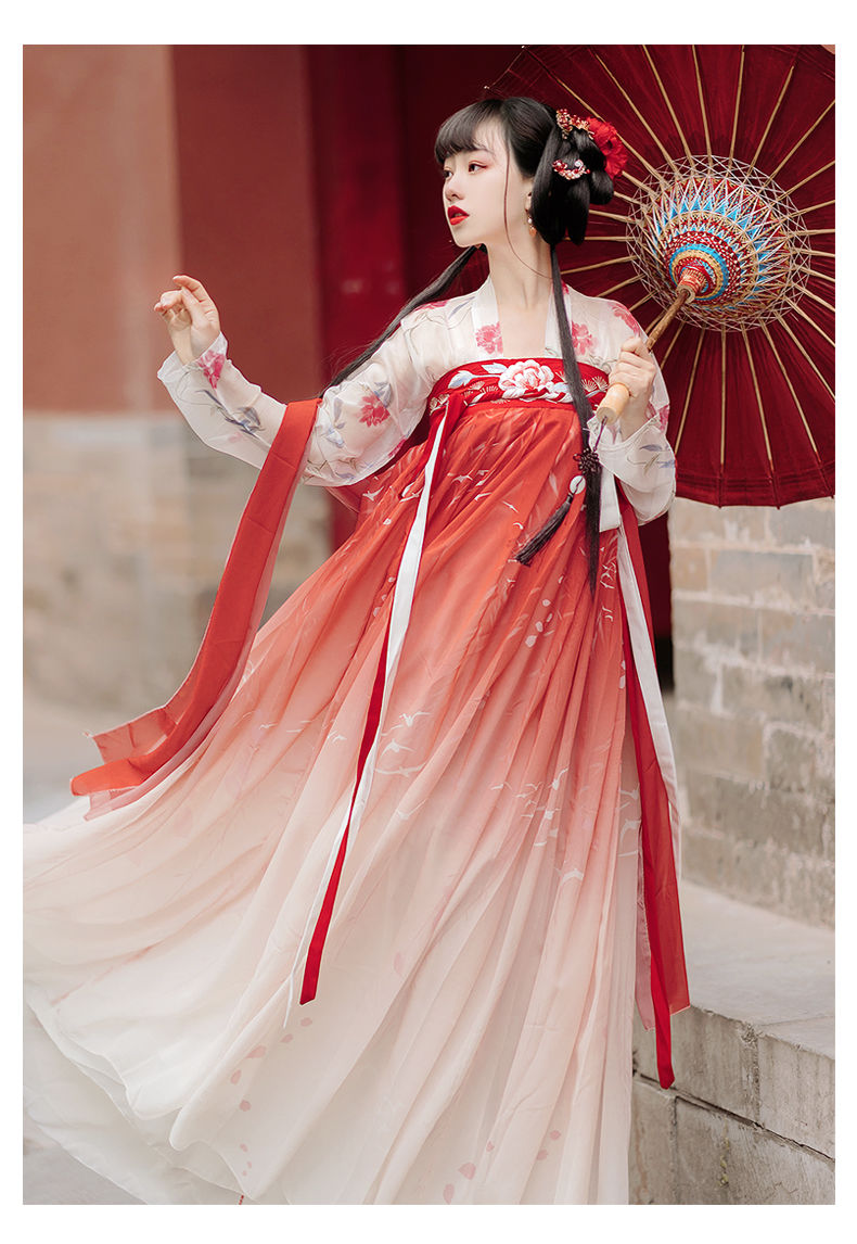 【春瓷】汉服女齐胸襦裙套装4米5裙摆春夏日常 红色套装 xs【图片