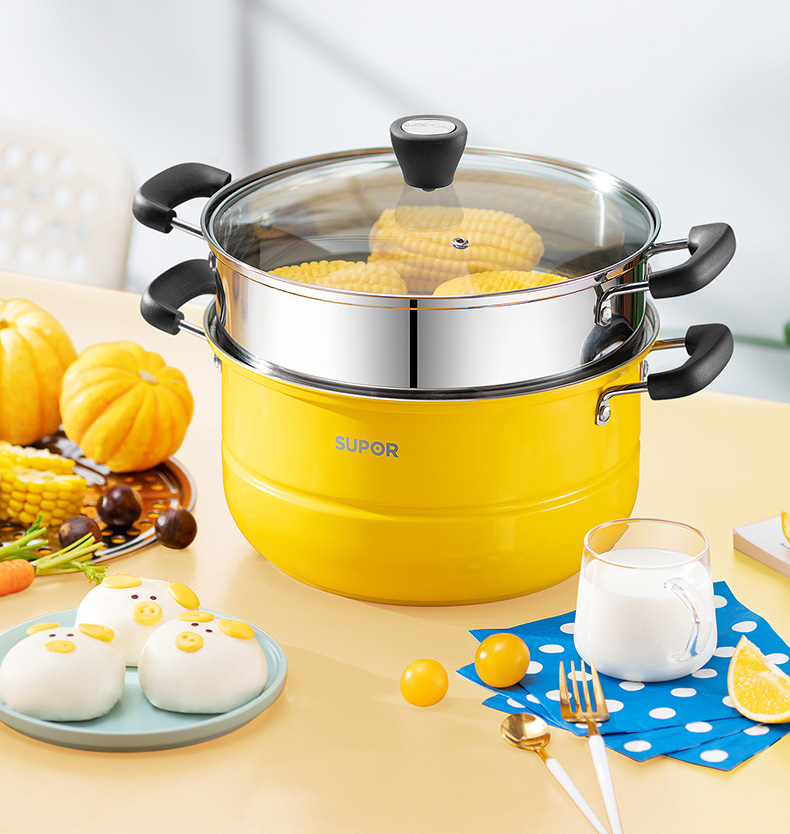 苏泊尔supor蒸锅真味鲜304不锈钢双层复底28cm蒸鱼锅电磁炉通用汤锅