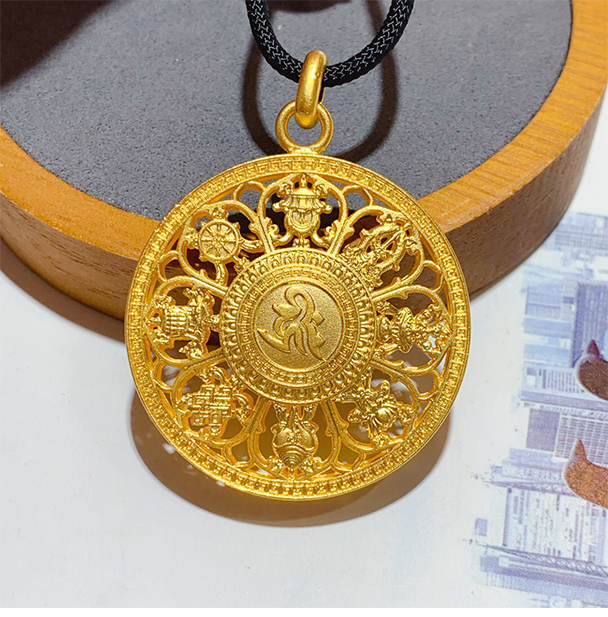 老凤凰传承古法八宝罗盘黄金吊坠男款复古999足金坠子挂绳黑绳项链