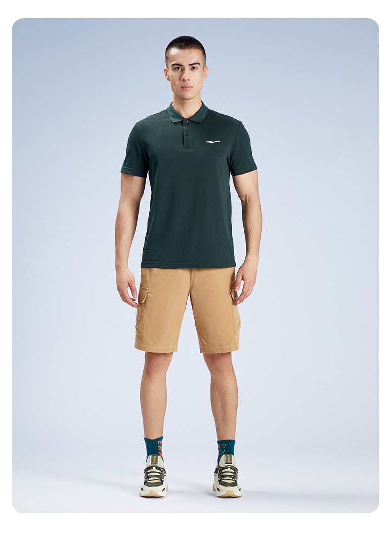 鸿星尔克运动t恤官方旗舰新款纯色polo衫简约透气舒适男士翻领短袖t恤