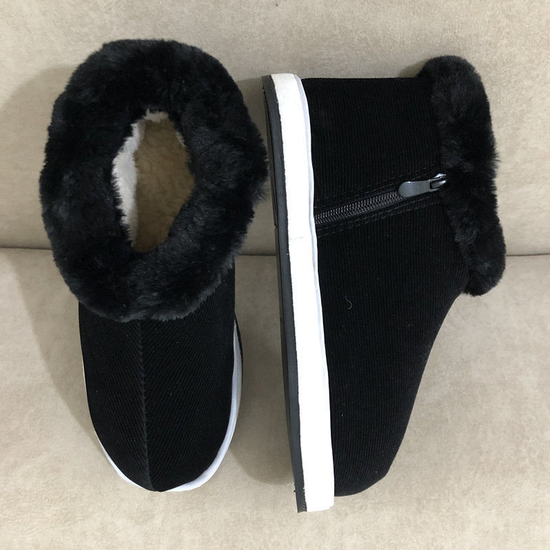 手工千层底棉鞋拉链款冬季室内外保暖加厚加绒男女同款棉布鞋黑色拉链