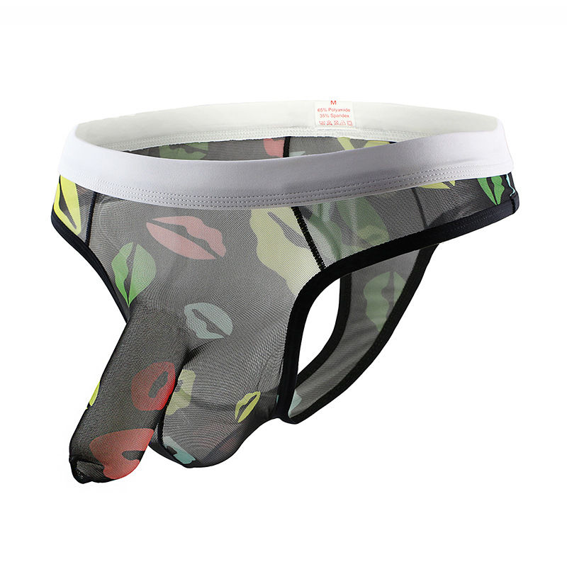 男2022年新款枪弹分离男士内裤性感印花裤低腰内裤半透明潮男白口红s