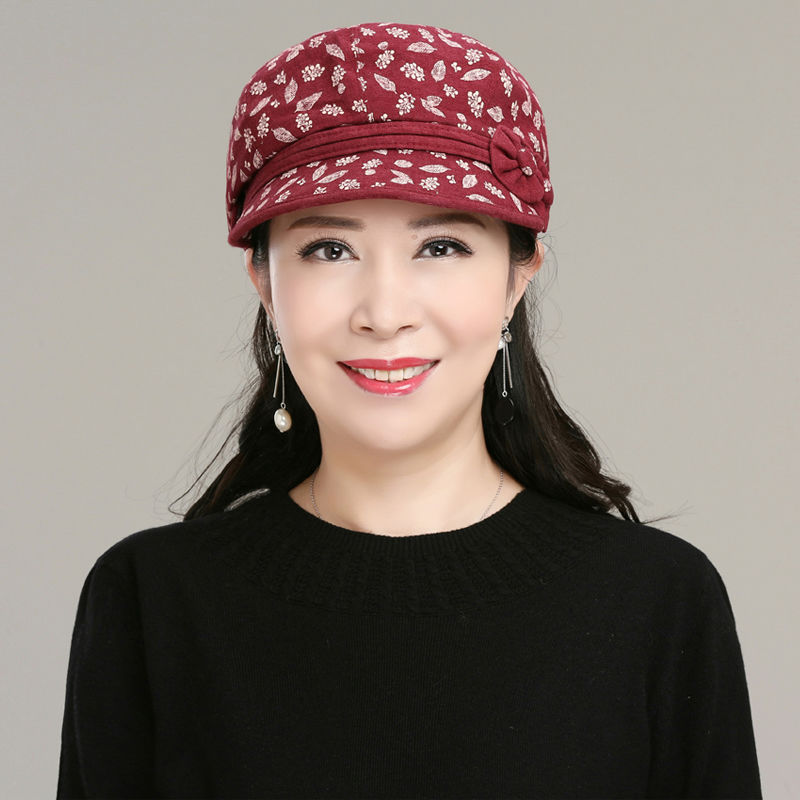 中老年人帽子女春夏短檐薄款贝雷帽老人帽子奶奶休闲帽妈妈帽布帽红色