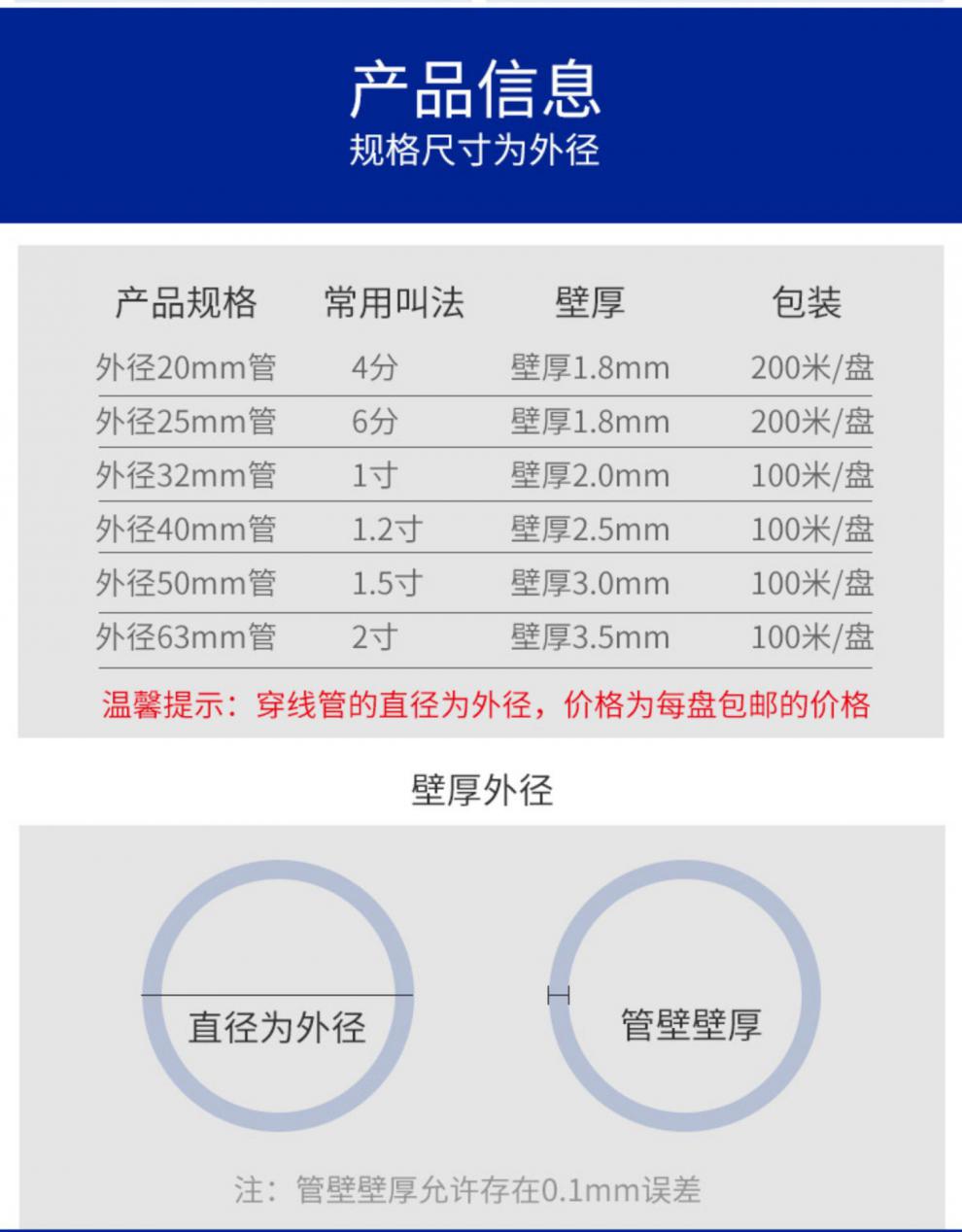 晋百年pe电力套管防水20pe塑料管50黑色硬管高压电线电缆护套穿线管