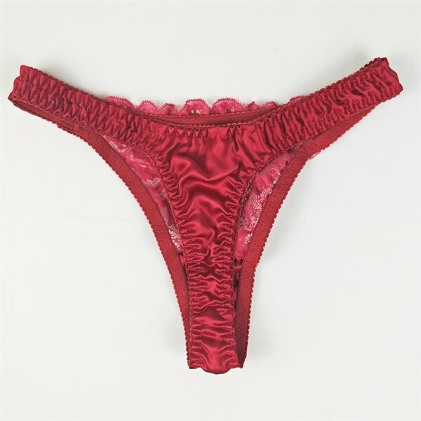 浪莎langsha女士丁字裤夏季女士丁字裤性感蕾丝花边真丝绸内裤红色m