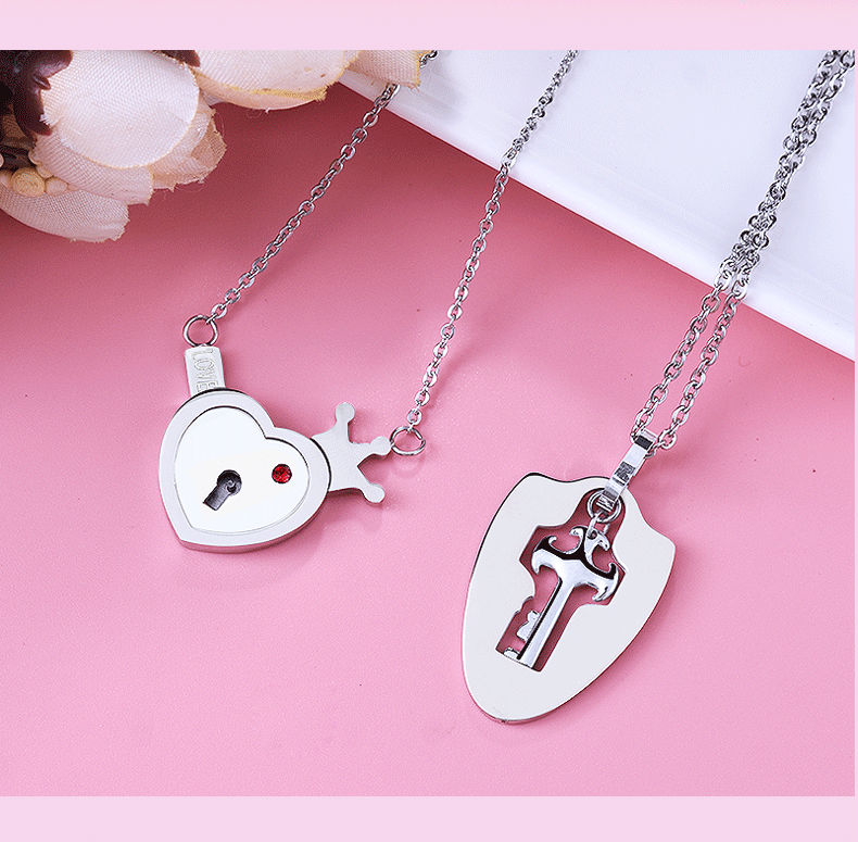 fazu法族爱情锁同心锁情侣项链女爱心男钥匙情人节礼物送女友刻字男款