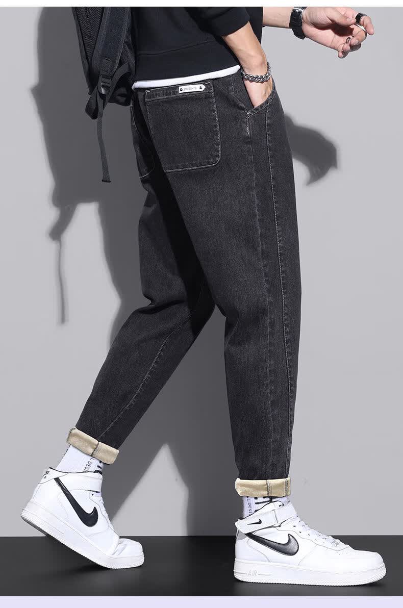 休闲老爹长男士冬装百搭显高显瘦帅气男式冬款男裤子866黑色不掉色30