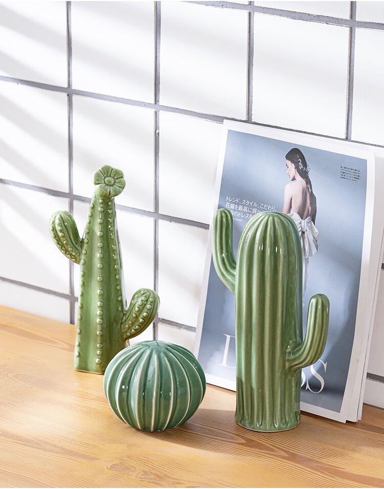 ins风陶瓷仙人掌摆件北欧家居拍摄道具创意简约小清新样板房装饰 仙人