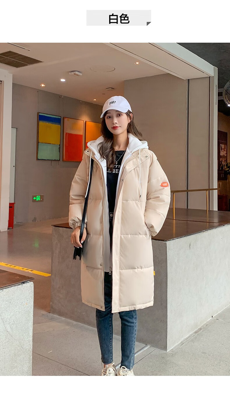 105923-拉夏贝尔棉服女中长款2021年新款假两件保暖面包服女冬装棉衣 黑色 M-详情图