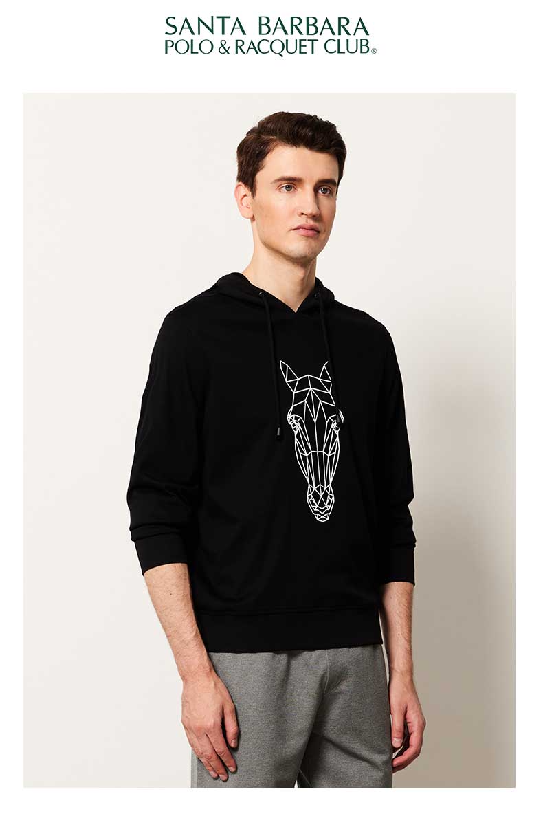 圣大保罗polo高端男装 连帽印花卫衣 纯棉潮流运动服休闲针织套头衫春
