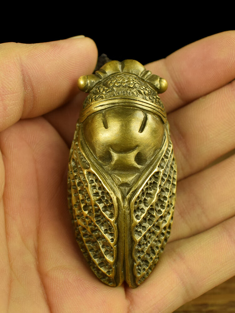 黄铜紫铜实心蝉知了手把件一鸣惊人摆件男女随身挂件把件文玩饰品紫铜