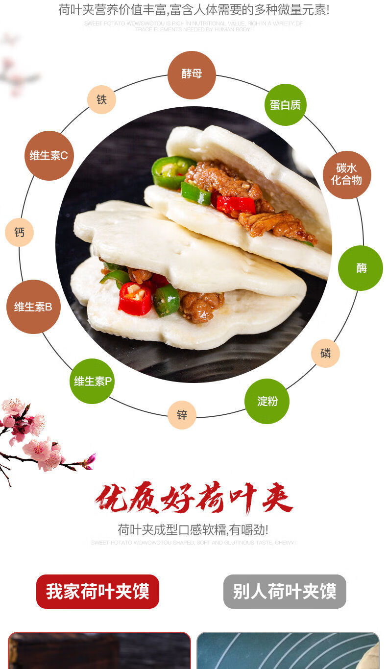 荷叶夹60只肉夹馍馒头夹饼酒店夹菜馍营养早餐面食冷冻半成品荷叶饼5