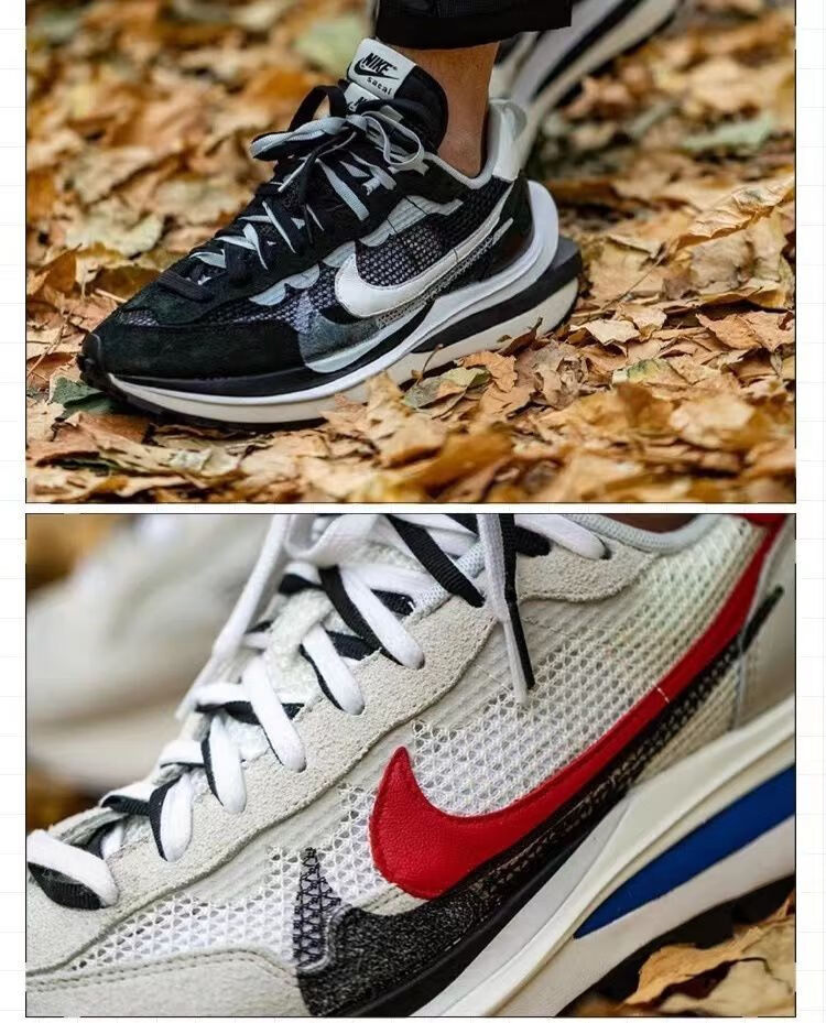 华夫sacaix30联名解构双钩卡其白帆运动跑鞋灰白男女情侣跑步鞋卡其色