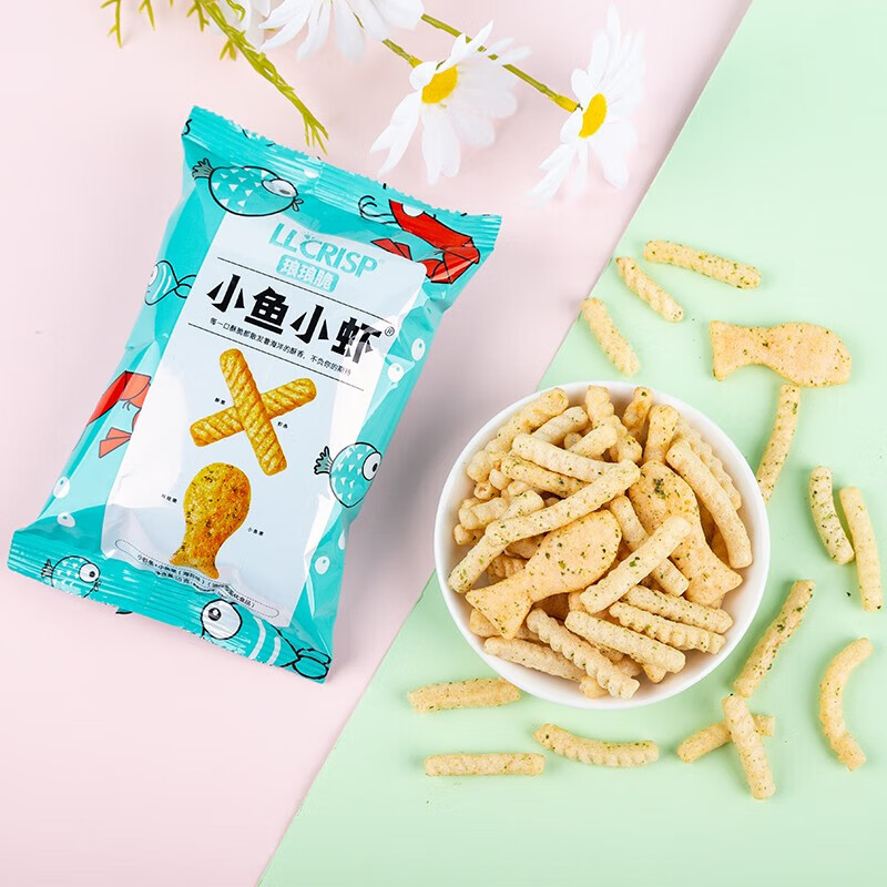 琅琅脆(llcrisp) 小鱼小虾鱿鱼爱上虾膨化小吃休闲食品网红零食整箱