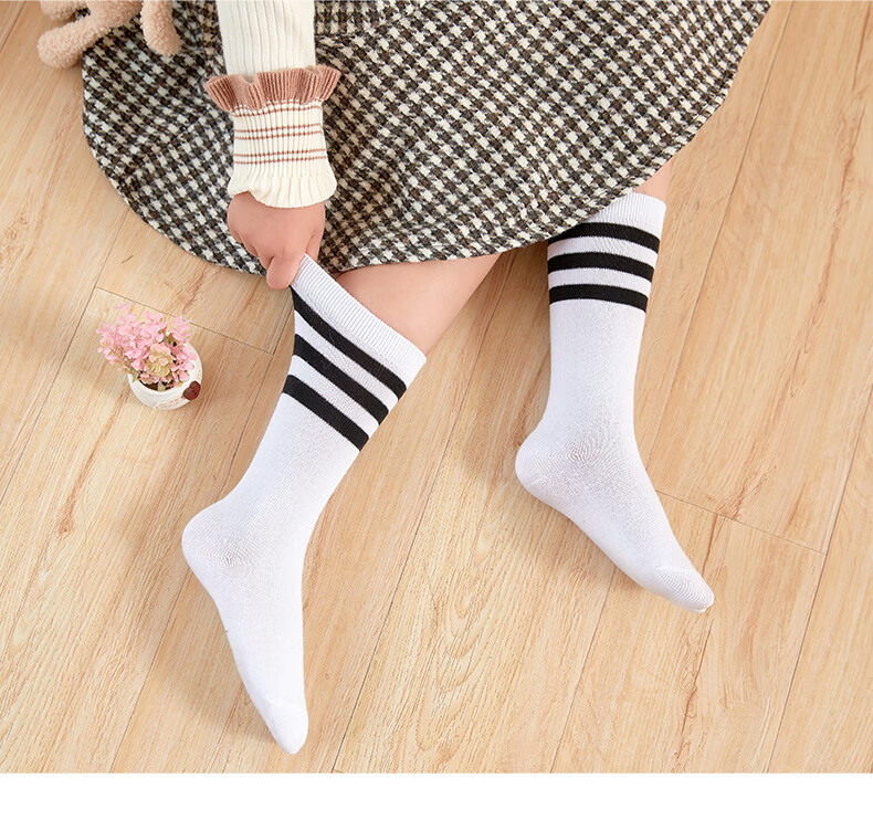 bibing 通学用棉质学生袜子中长筒袜儿童白袜学校统一配礼服校服袜 白