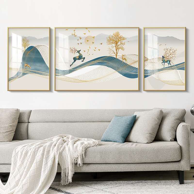 客厅装饰画北欧风格三联画沙发背景墙画现代简约抽象艺术壁画挂画福禄