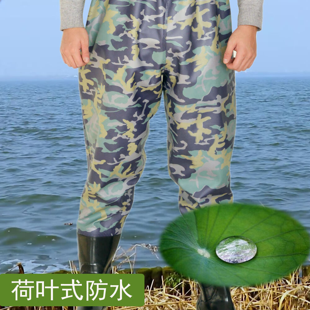 加厚半身下水裤齐腰防水衣服雨裤水叉裤子水裤男捕鱼连体雨鞋全身黑色