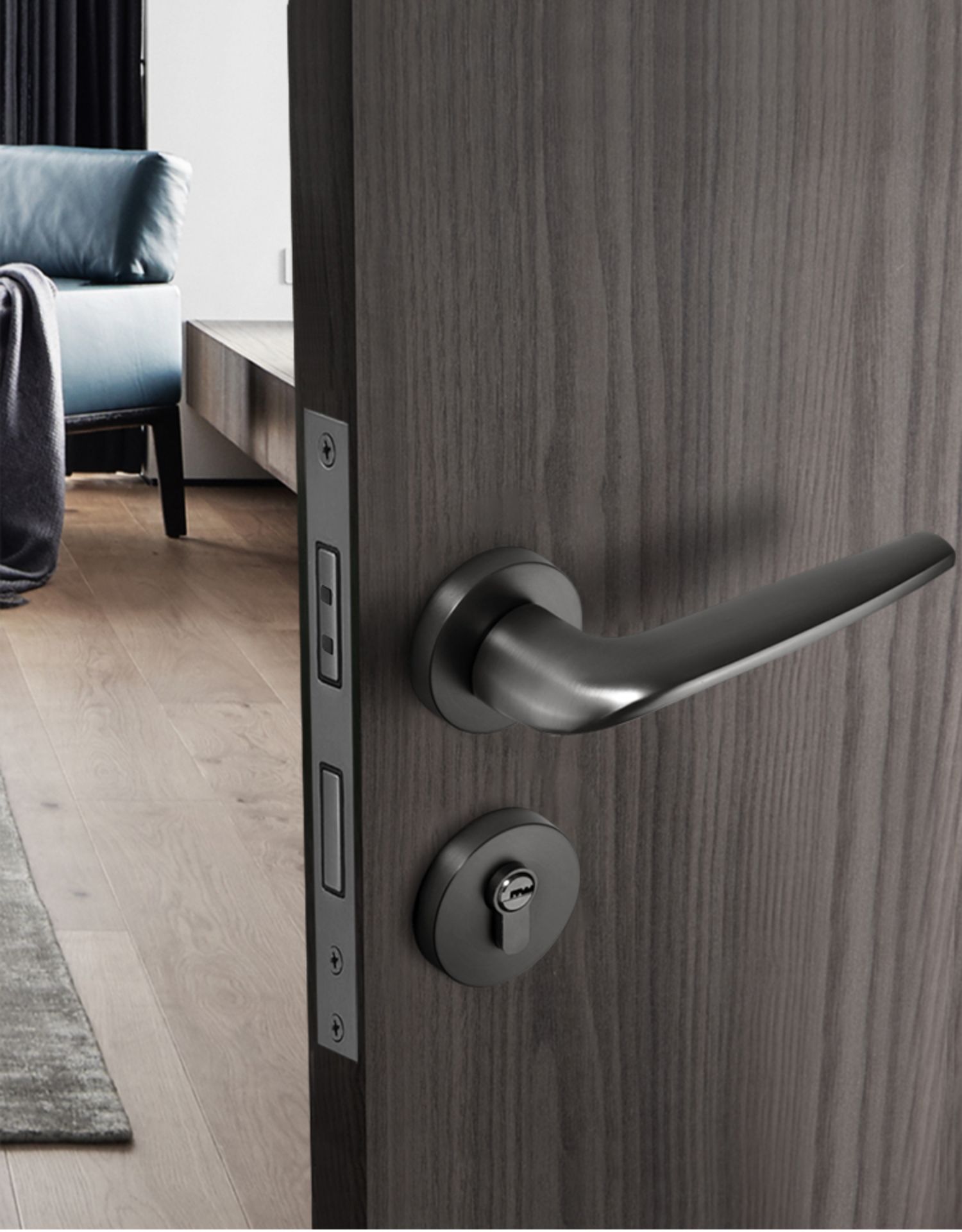 ske灰黑现代门锁室内卧室房间门锁静音磁吸门锁分体通用型家用木门锁a