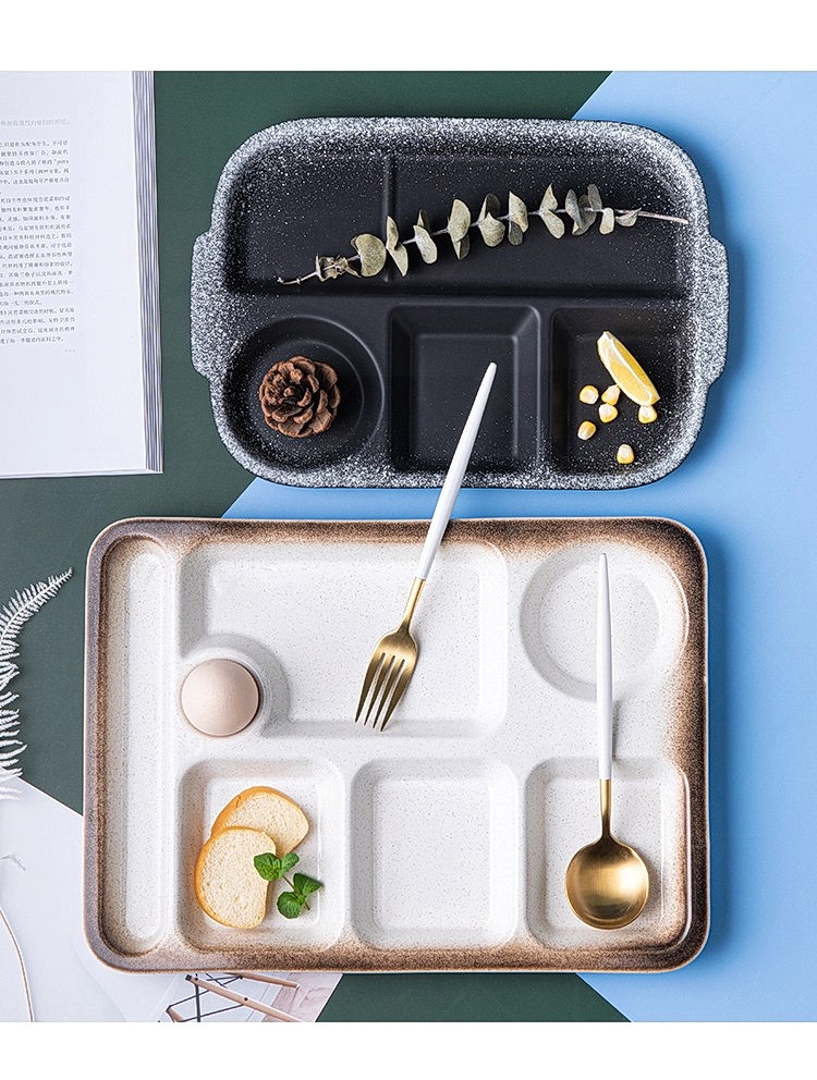 分餐制餐具家用日式陶瓷分格盘子一人食餐盘家用分隔盘大人创意四格分